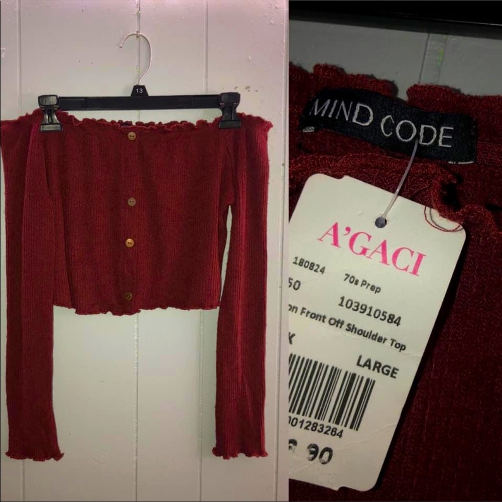 Agaci off shoulder long sleeve crop top size L